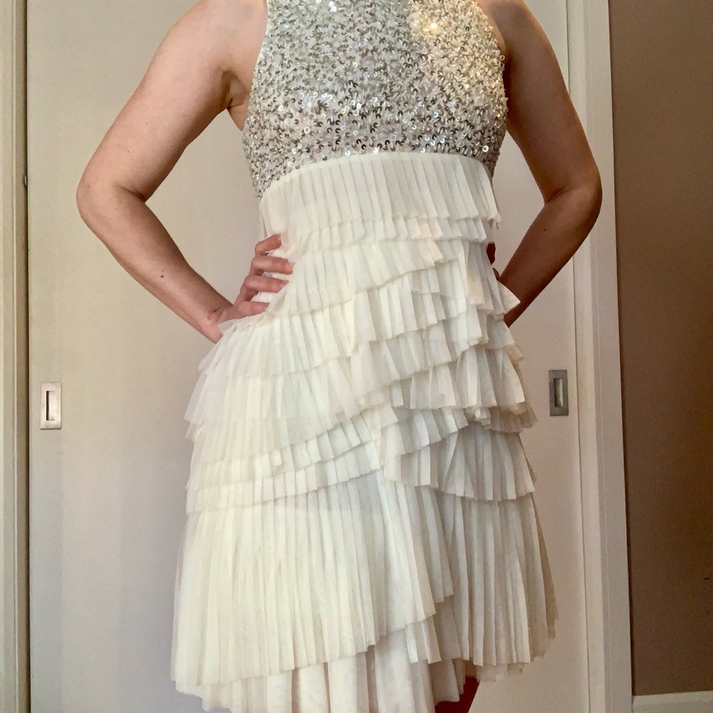 MM Couture White and Silver Mini Dress